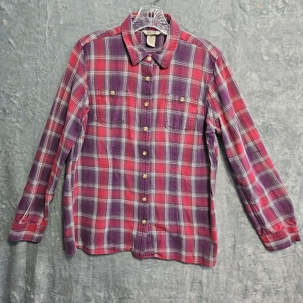 Duluth Women's Sz Med Flannel Plaid Shirt red purple cotton button up